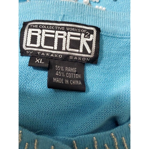 Berek by Takako Sakon XL Button Down Light Blue Sequins Beaded Cardigan Sweater - Picture 13 of 13